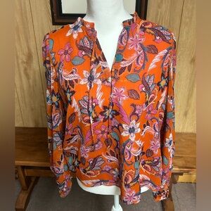 Jessica Simpson Red Paisley Long Sleeve Top Size M
